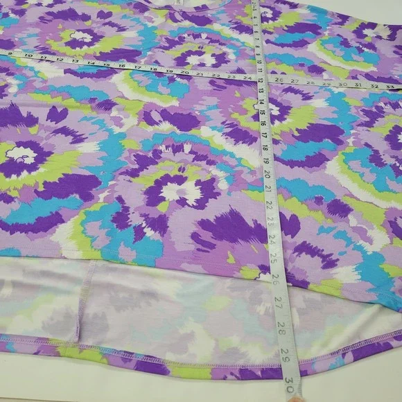 Dear‎ Scarlett Womens Top Purple Blue Green Abstract Short Dolman Sleeve Size M - Picture 8 of 9